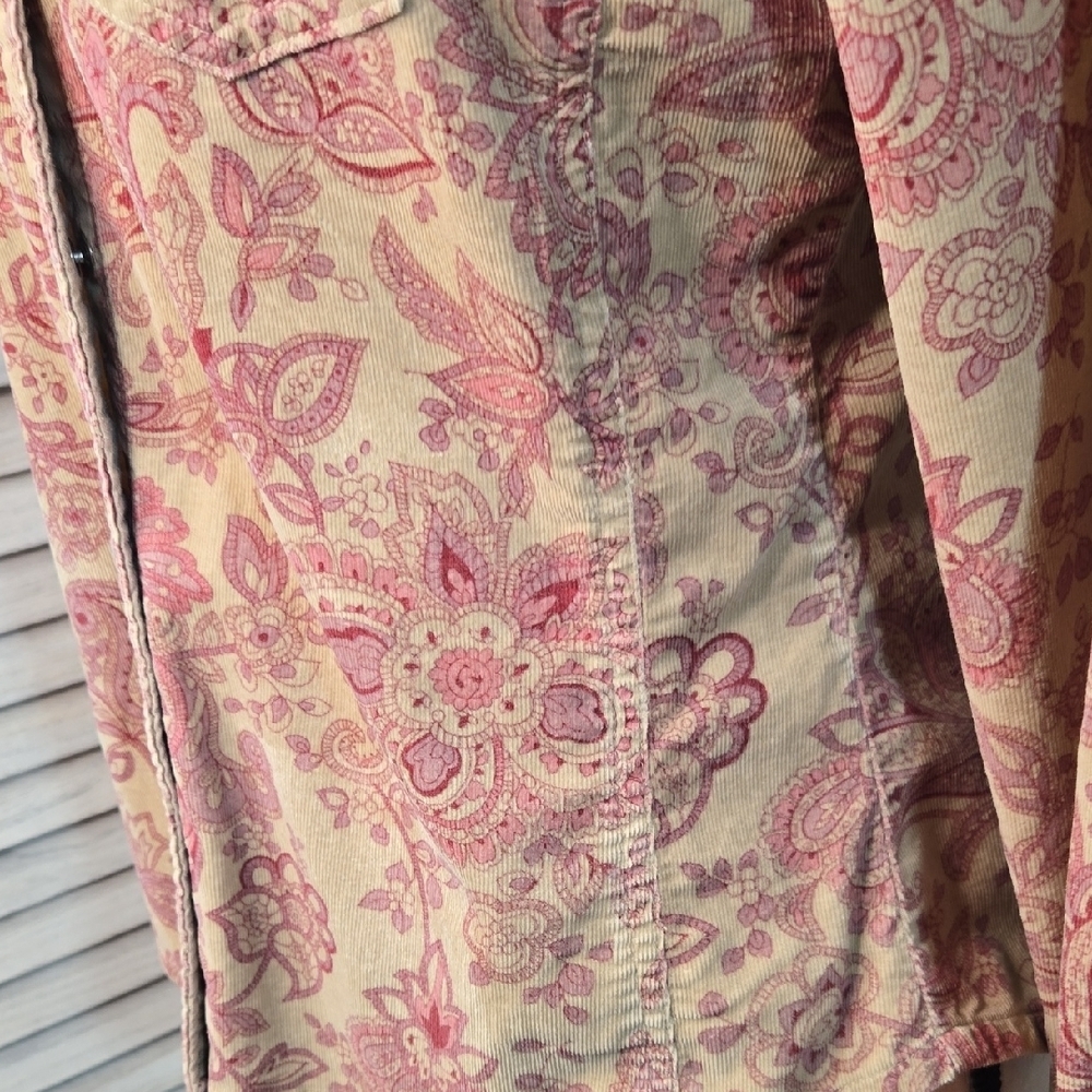 Levi Western Rodeo Corduroy Paisley Pearl-Snap Shirt in Pink and Tan Long Sleeve - Picture 3 of 12